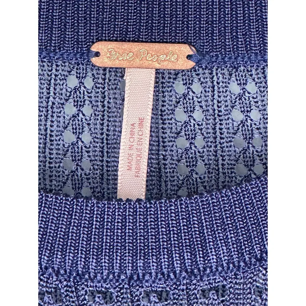 Free People H2O crewneck open-knit cropped,boxy, silky viscose Small Royal Blue
